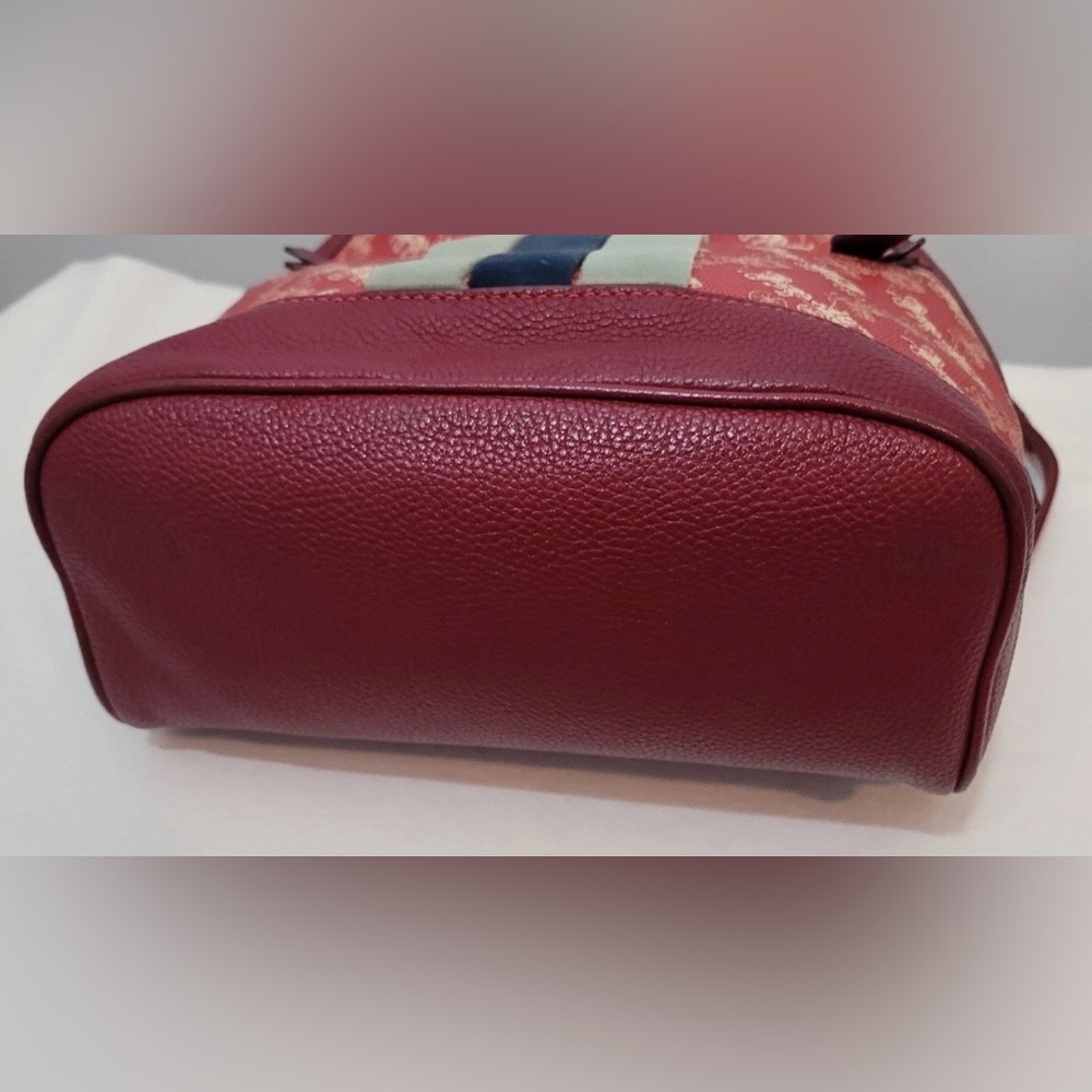 Coach New Year Barrow Varsity Stripe Backpack Red Coated Canvas Leather Trim - Picture 6 of 16